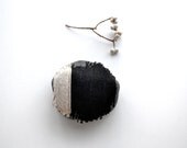 home decor, recycled fiber art stone from organic linen and cotton in beige and black, collectible item, handmade original art, table decor