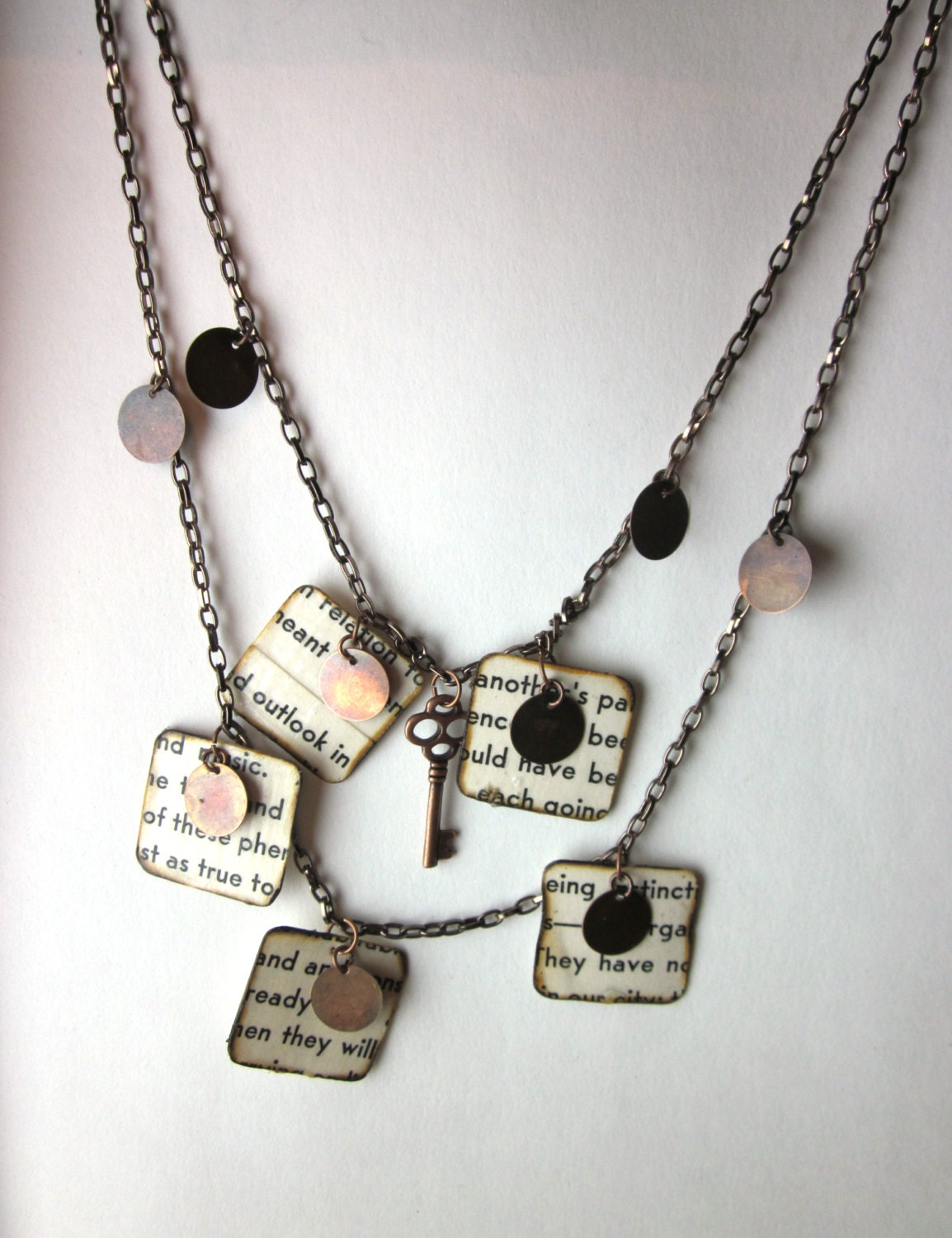 Book page necklace, literary necklace, book jewelry, paper bead