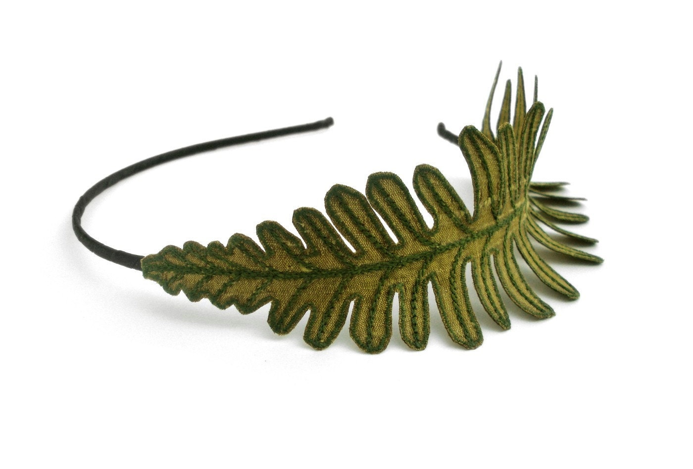 Fern Leaf Headband- Olive Green with Sage Embroidery