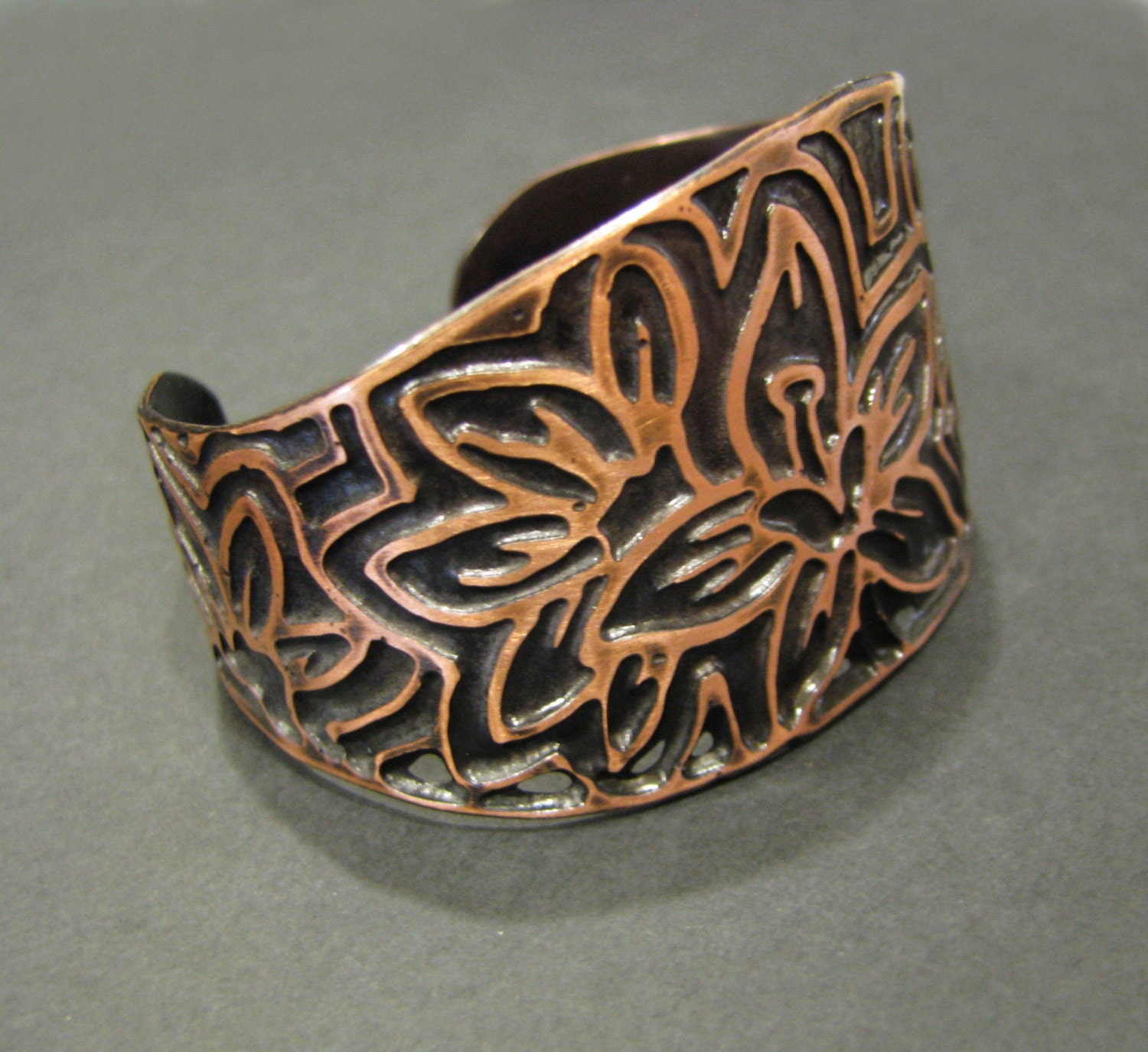 Etched Copper Cuff - Custom Bouquet  - Orchids