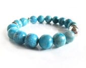 Blue Grass Jasper Gemstone Chunky Bead Stackable Bracelet Handmade