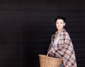 Plaid Wool PICNIC BLANKET - XL Quilted Outdoors Blanket in Retro Brown - Boho Summer Camping Blanket (Ready to Ship)