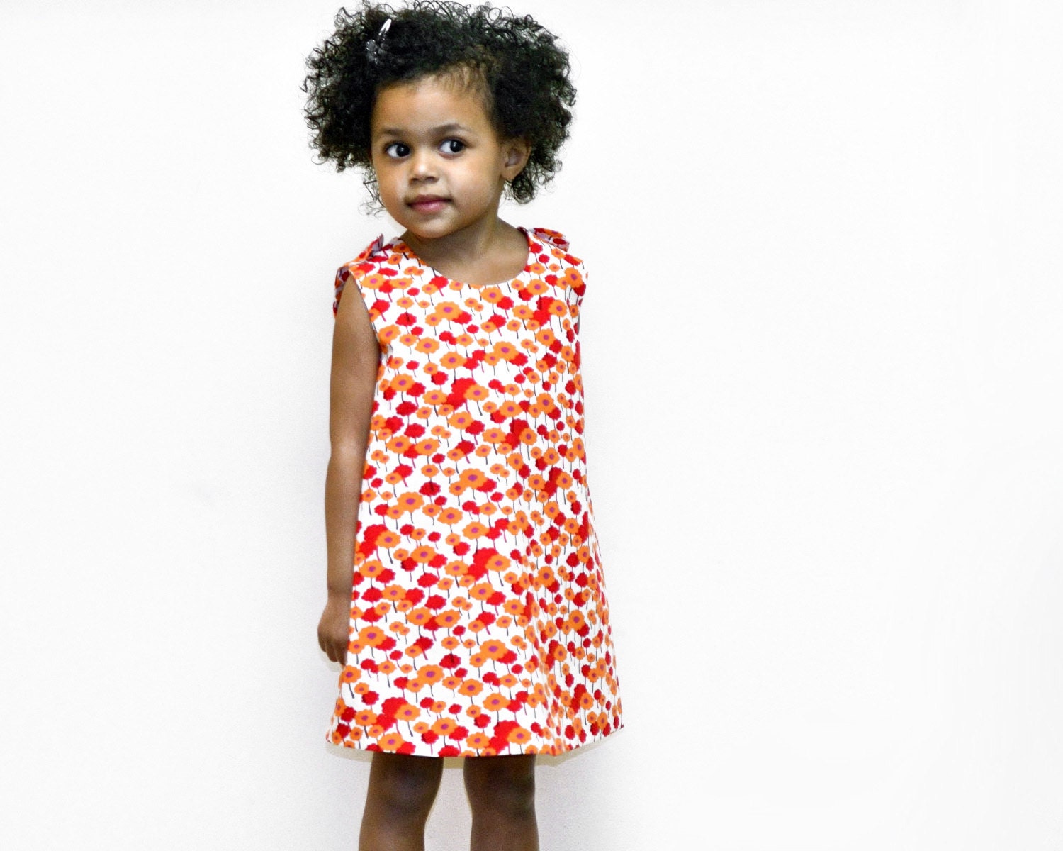 The Poppy Dress - Organic Girls Dress in Red Orange Flowers - Eco Friendly Pinafore Dress for Summer (READY TO SHIP in 2T)