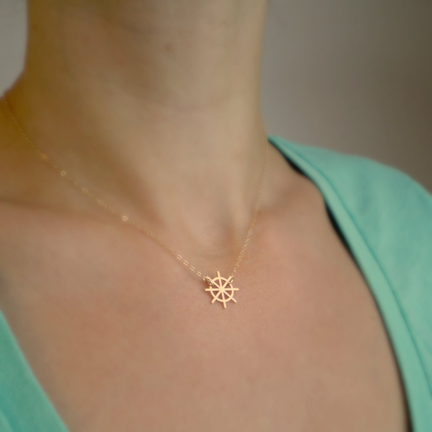 Tiny Ship Wheel Necklace - 14k Gold Filled, Rose Gold Filled or Sterling Silver