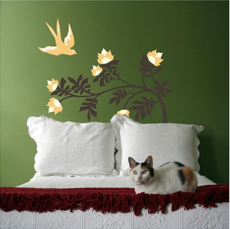 Flower Bush With Bird Customizable Wall Decal