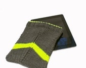 Neon iPad Case, Chevron Striped Knit iPad Cozy in Bright Yellow,  New