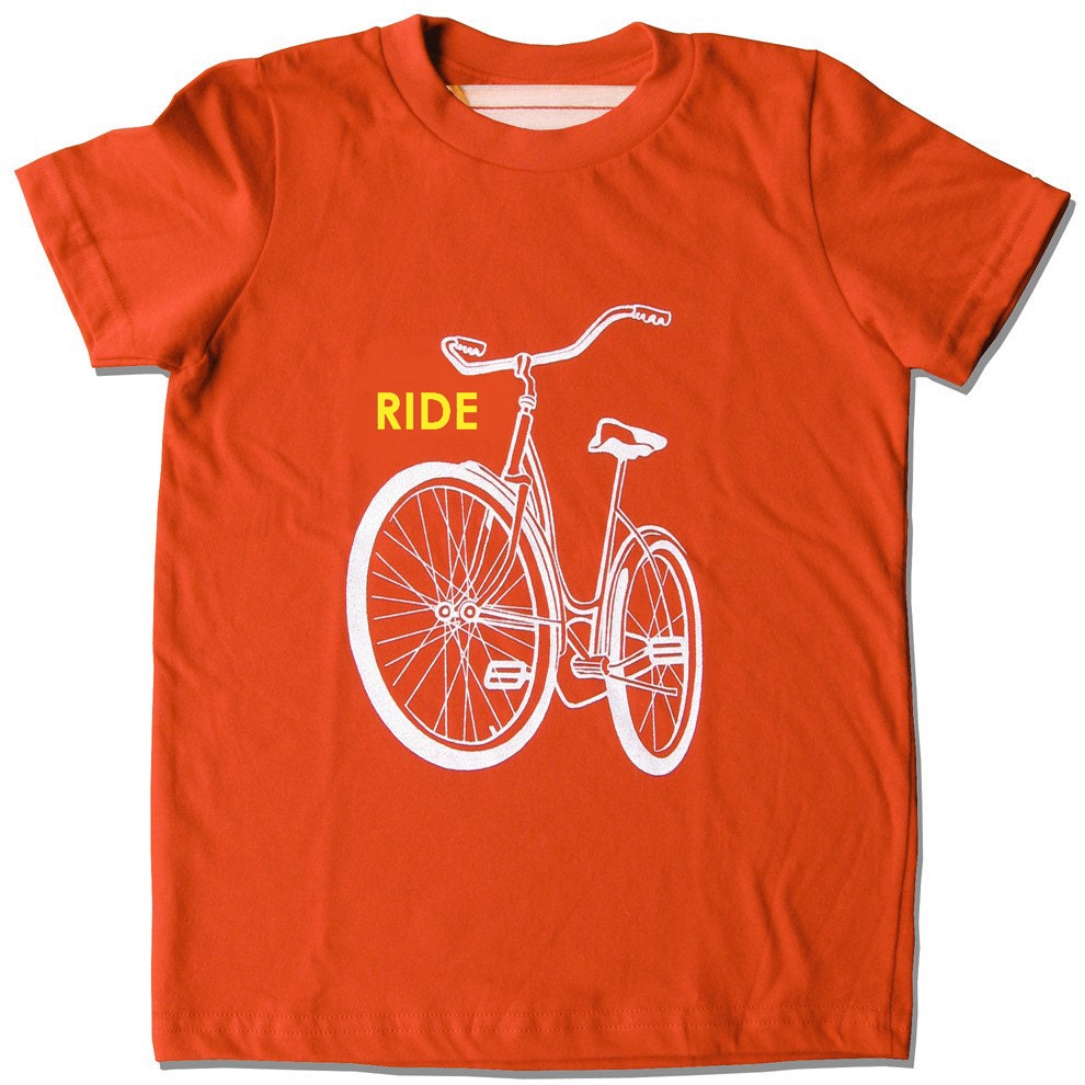 Children's orange ride a BIKE t-shirt, screenprint, short sleeve, all children sizes, old school schwinn design, portland