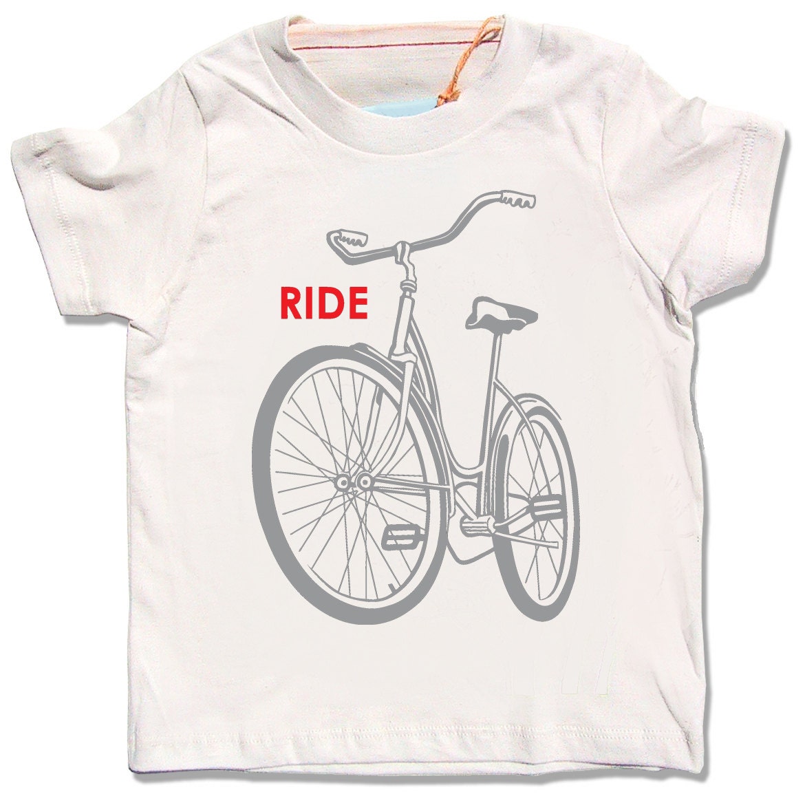 Organic Light Reflective Ride a Bike Shirt, rad short sleeve screenprint t-shirt, safe reflector tee for baby and child