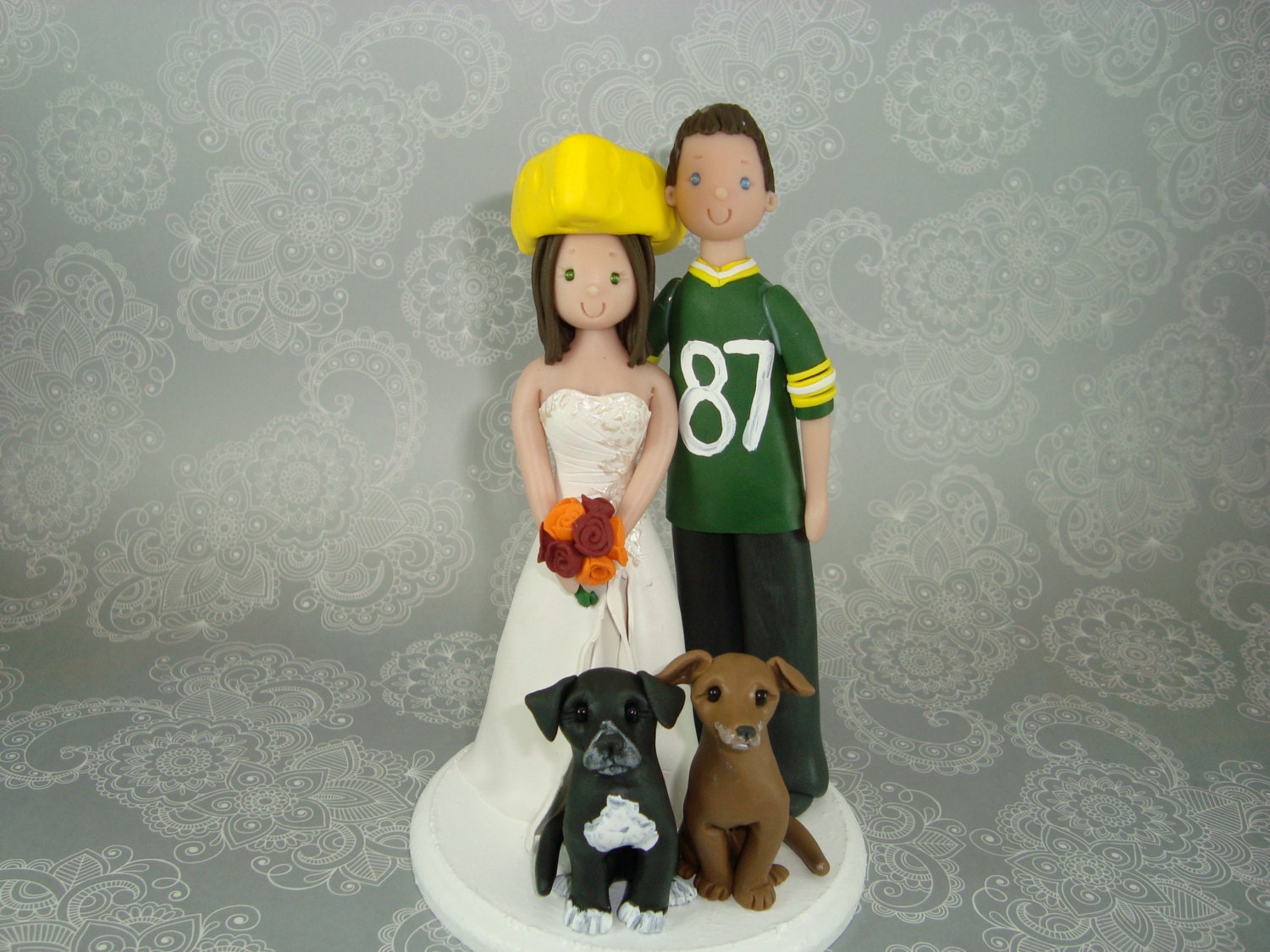 Bride & Groom Green Bay Packers Fans Customized Wedding Cake Topper