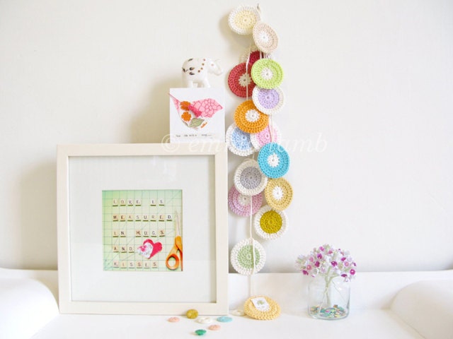 Polly crochet garland, polka dot nursery decor in vintage inspired summer pastels, granny chic - MADE TO ORDER, by Emma Lamb