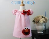 Elmo  Girls Peasant Dress, pink and red boutique style, tunic toddlers, sundress,  custom sizes 12m,  18m, 2t, 3t, 4t