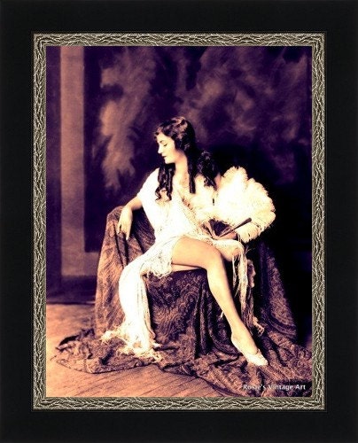 Vintage Photo: Ziegfeld Girl Seated with White Feather Fan - Giclee Art Print - A ROSIE'S EXCLUSIVE