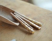 4 Long oak wood beads/ sticks - Ethnic touch with gold leaf
