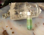 Tourmaline - Rainbow Tri Color Tourmaline Crystal - pink green blue - necklace pendant with Sterling Silver chain -    watermelon