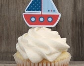 Nautical Birthday Party - Set of 12 Sailboat Cupcake Toppers by The Birthday House