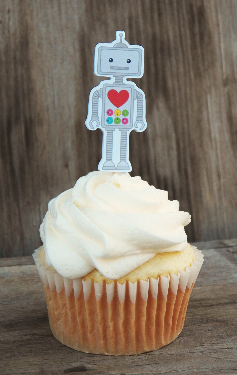 Valentines Day - Set of 12 Love Robot Cupcake Toppers by The Birthday House Il_570xn