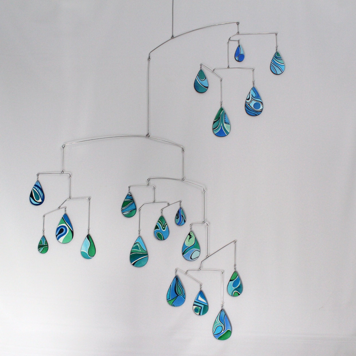 Large Rain Drops Art Mobile  - Spring Shower Hanging Sculpture - Calder Inspired