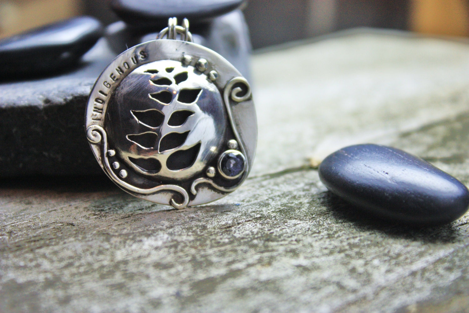 Lavender Spinel & Sterling Silver Fern Pendant