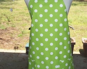 Womens Full Apron w/ 2 Pockets - Spring Green - Lime Green and White Polka Dots