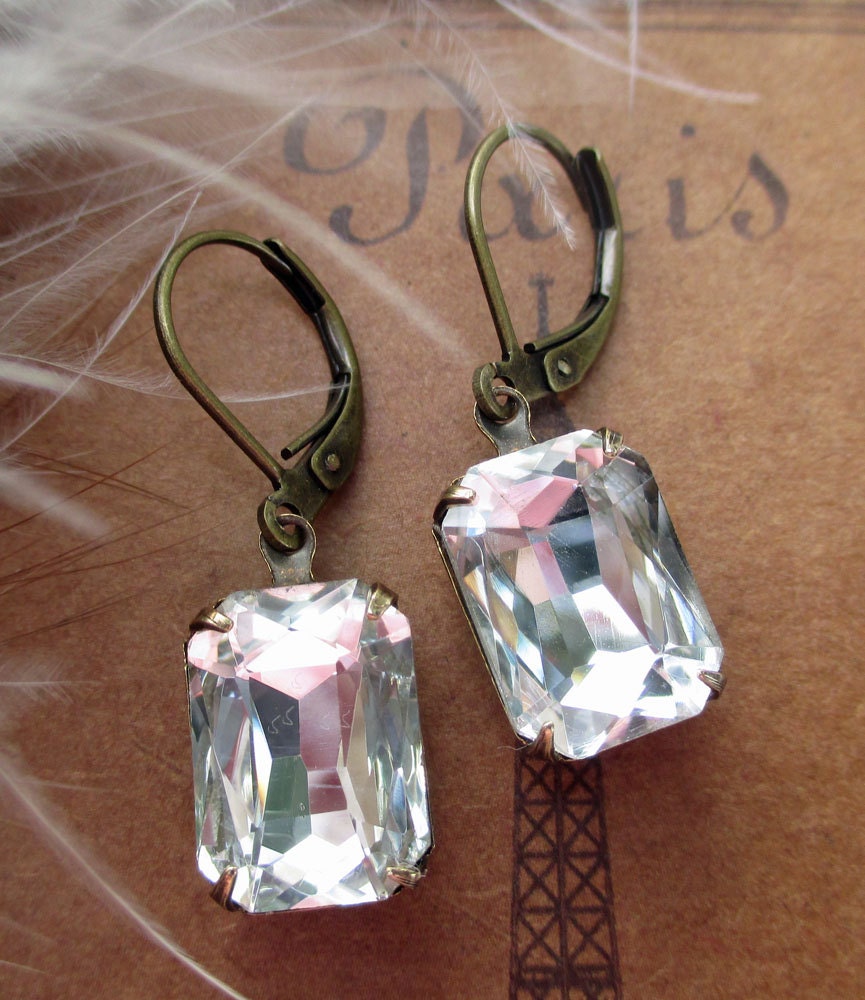 Art Deco Jewelry Great Gatsby Wedding Crystal Earrings Rhinestone Dangle Downton Abbey TUDOR Crystal