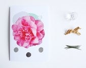 a6 paper handmade greeting card - unique, collage, feminine, flower, rose, circles