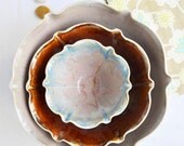 minimalist ceramic bowls nesting bowl set of 3  flower shape handmade serving bowls River Journey