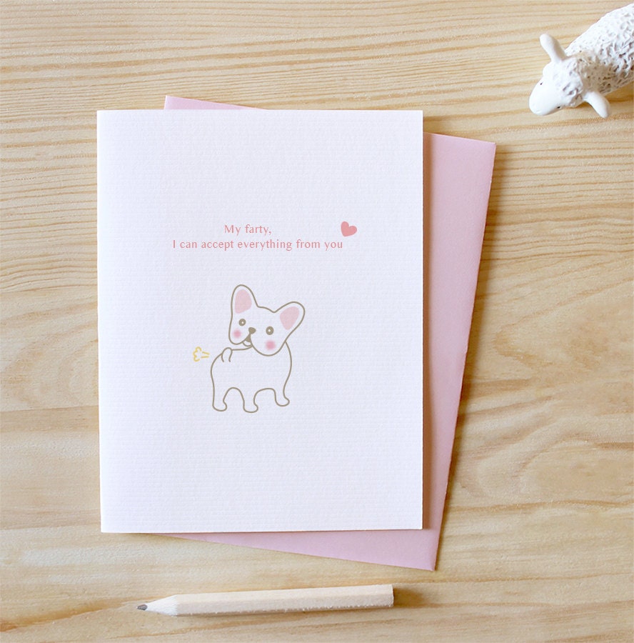 Farty French Bulldog Card - Fart, Anniversary Card, Valentine Card, I Love You Card, Funny, Cute, Kawaii, Dog, Animal Card