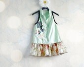Mint Green Blouse Shabby Chic Top Upcycled Clothing Floral Print Vintage Lace Sleeveless Shirt Romantic Clothes Peplum Style Small 'LEAH'