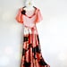 Hippie Maxi Dress Retro Clothing Flower Child Bohemian Clothes Peach Coral Upcycled Dress 1970's Prom Style Festival Dress Medium 'BREA'