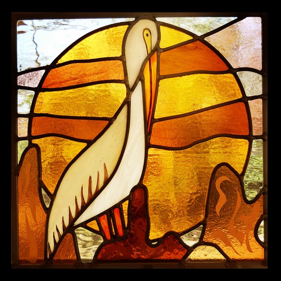 Pelican at Sunset Stained Glass by LeadedGlassWorks on Etsy