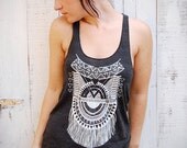 Impala Tank - womens print fringe tri-blend racerback jersey tank - by Bark Decor