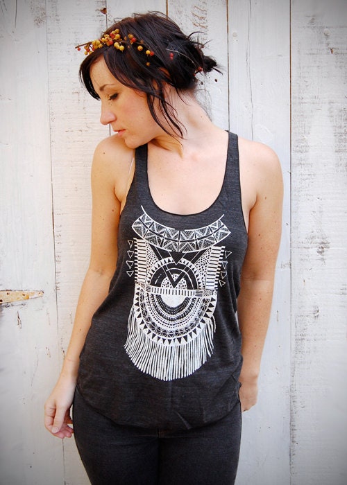 Impala Tank - womens print fringe tri-blend racerback jersey tank - by Bark Decor