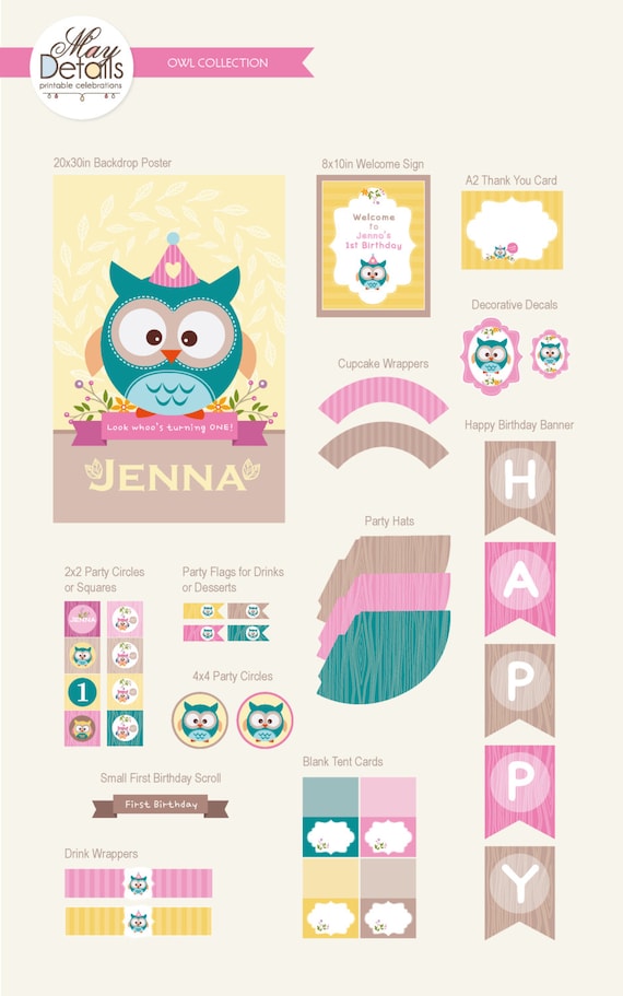 Custom Owl Birthday DIY Party Package by MayDetails: Full Collection Il_570xn