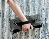 Military Clutch with Black Leather Handle