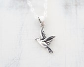 Bird in Flight Necklace Bird Jewelry sterling silver charm necklace summer boho chic jewelry