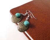 Southwest Rustic Metal and Turquoise Dangle Earrings : surgical steel - Summer SALE 20% off