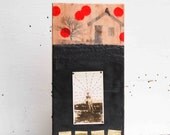 Our FARM Original Encaustic Painting Rustic Farm House Black Soil Vintage Photograph Gold Red