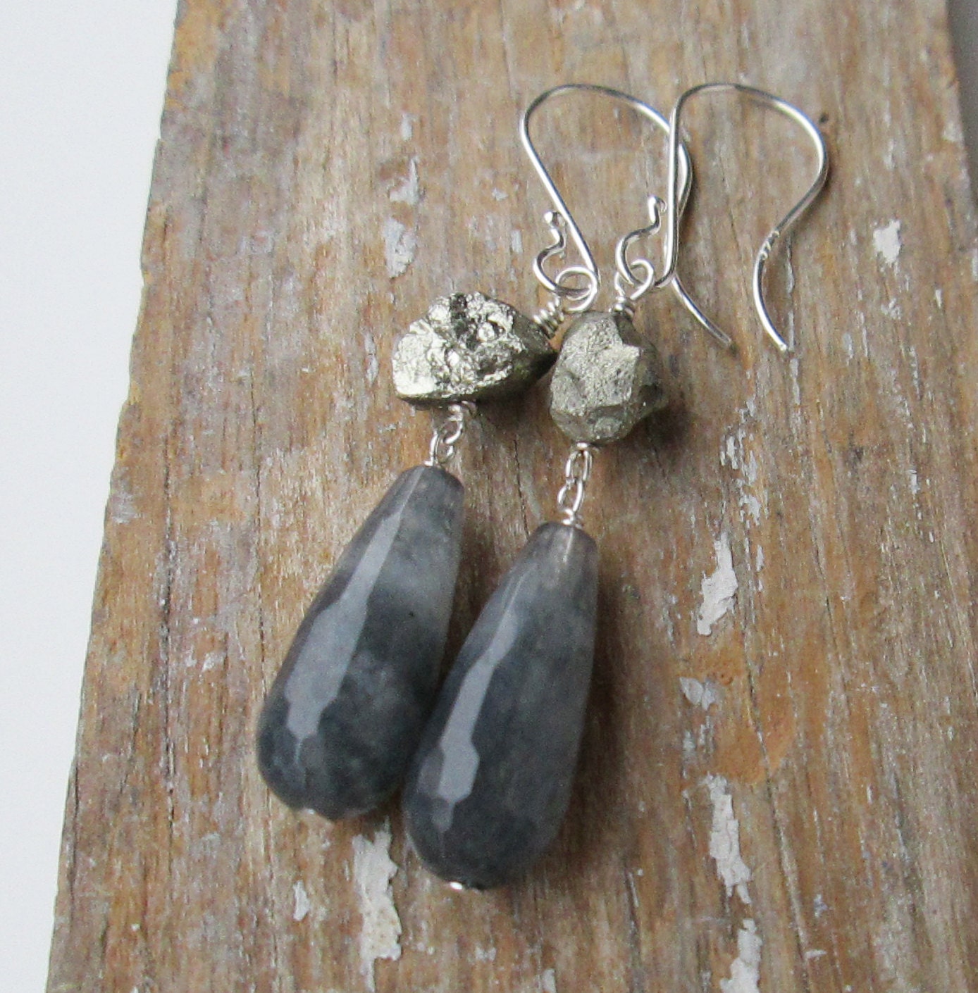 Gray Agate and Pyrite. Sterling Silver.