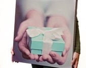 gift 20x20 gallery-wrapped canvas / tiffany's present, hands, robins egg blue, tiffany blue, bow / gift  / ready to hang