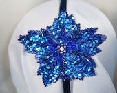Blue Sequins Beaded Flower Headband