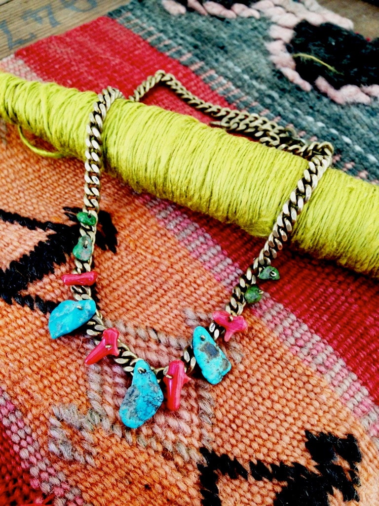 Surfaced Turquoise and Coral Necklace