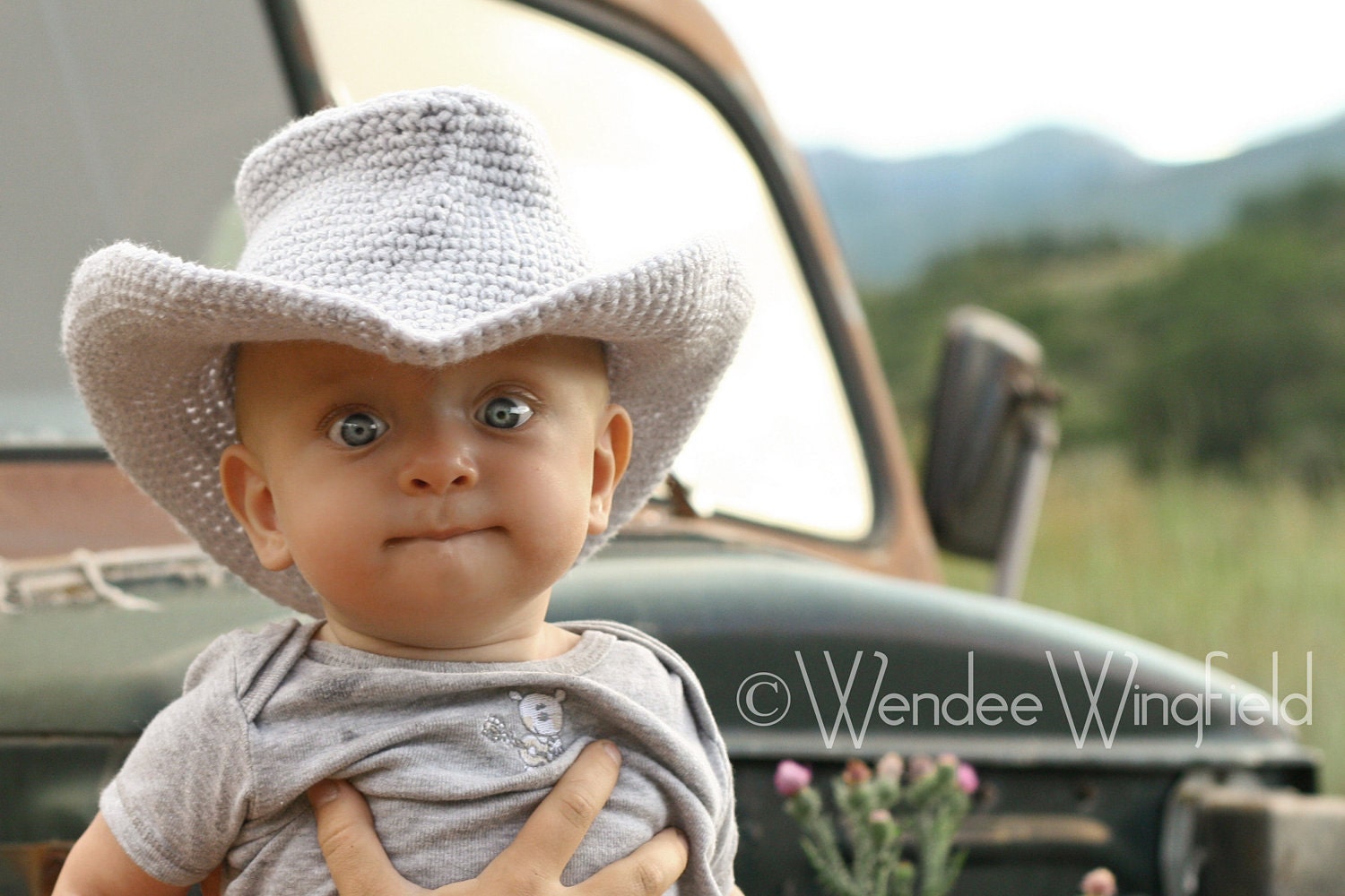 Light Gray / Silver  Cowboy/Cowgirl Hat/ 0-6 month-Photography Prop
