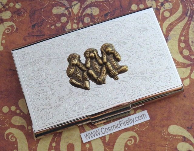 Brass Monkeys Business Card Case Silver Plated Vintage Inspired Gothic Victorian Steampunk Card Case