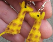 Tiny Giraffe Earrings-- miniature felt plush stuffed micro mini ornament dollshouse animals jungle Africa safari