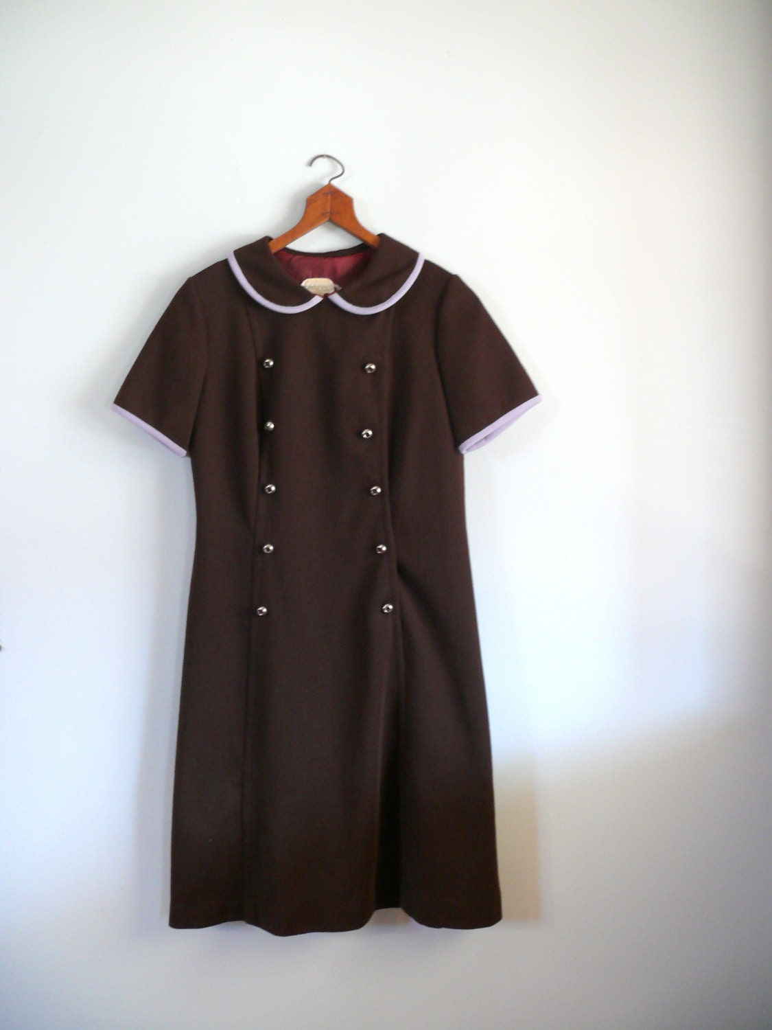 vintage 1960s Dress  // chocolate brown. peter pan collar. wool. dress.