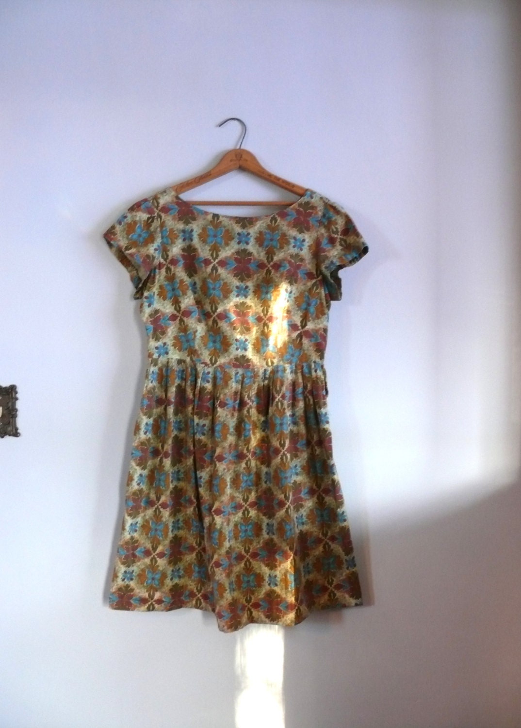 vintage 1950s Dress  / Autumn Cotton Dress