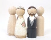 4 Peg Doll Wedding Cake Toppers with DRESS - size 3.5" - Fair Trade 4 Wooden Dolls - Unpainted and comes with Instruction booklet