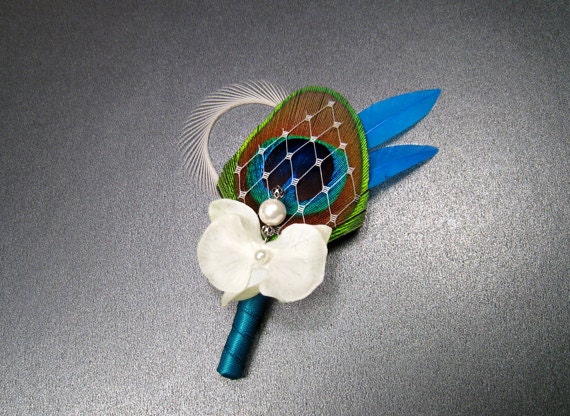 Luxury boutonniere blue boutineer for men peacock wedding groomsmen pin luxury wedding boutineer blue wedding groom boutineer peacock theme