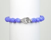 Owl Bracelet -  Periwinkle  Blue Bead Stretchy Bracelet