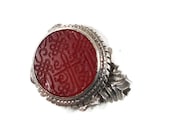 RESERVED - Unique Tribal  Sterling Silver Ring - Big Vintage - Carved and Ornate - Size 9 - InVintageHeaven